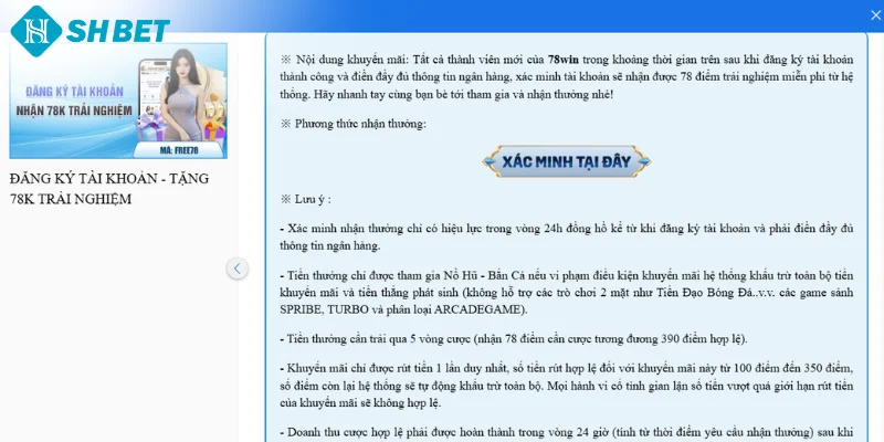 Điều kiện nhận khuyến mãi 78Win tặng 78K
